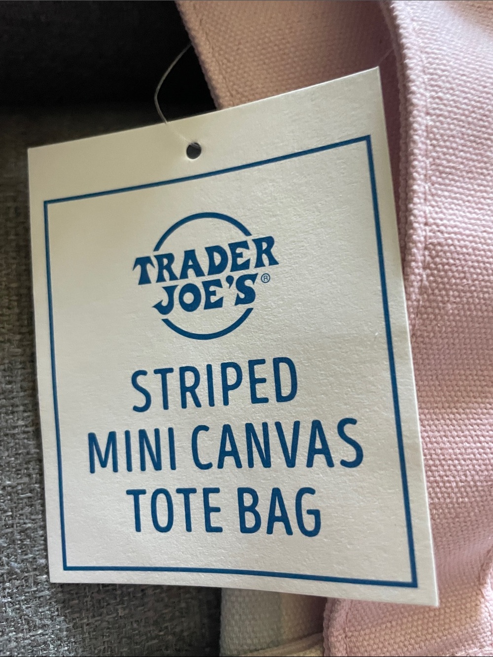 (2)Trader Joe’s Mini Canvas Tote Bag 💐BLUE  Pink Pastel Striped - Picture 2 of 4